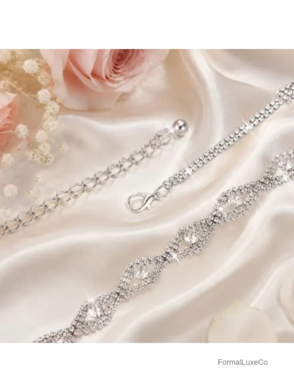 Women's Rhinestone Crystal Waist Chain Belt - Adjustable Length for Dresses &